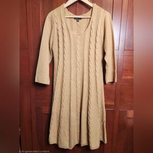 Ronni Nicole Tan Cable Knit Long Sleeve Dress Flared Skirt Women Size XL